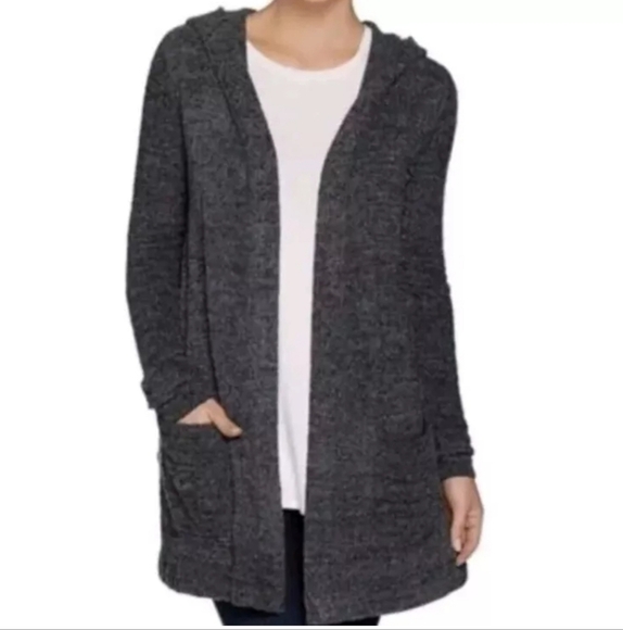 Barefoot Dreams CozyChic Lite Resort Cardigan in Heathered‎ Indigo Pacific Blue - Picture 2 of 8